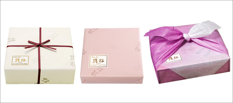 白色包装紙・ピンク色包装紙・紫の風呂敷