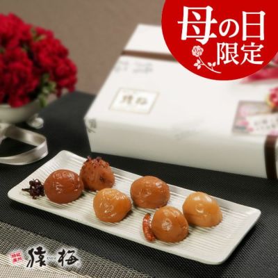 味わいの詰合せ（梅干し100g×6種類入り）造花カーネーション付き